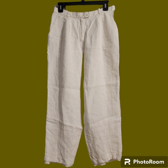 Talbots Irish Linen Pants Womens Sz 12 Petites White Tappered Lined Summer VTG - Picture 1 of 8
